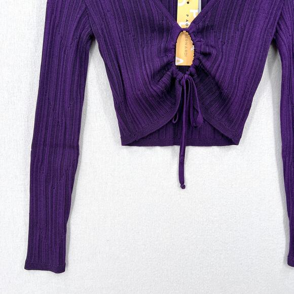 PAOLA BERNARDI Andressa Cropped Cardigan XS Purple Sparkle Knit Long Sleeve NEW - Picture 6 of 13